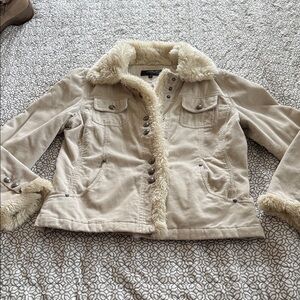 Cozy Cream Corduroy Teddy Jacket with Faux Fur Trim